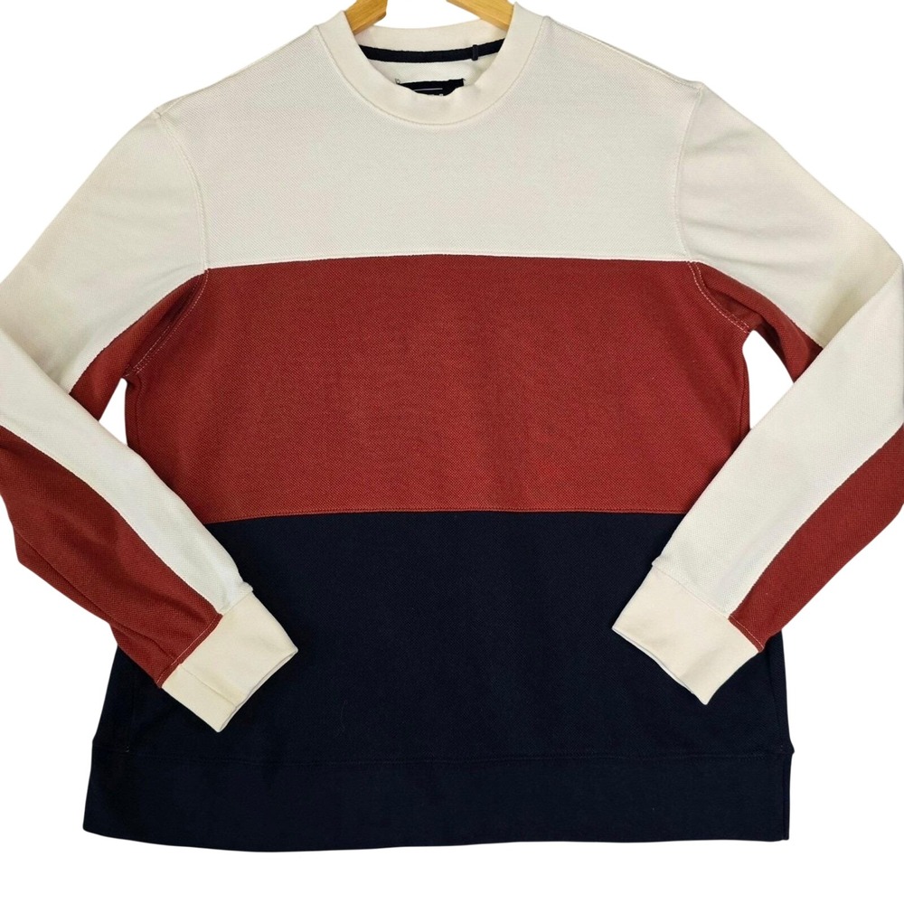 ODA Mens Large Colorblock Crewneck Top‎ Cream Rust Blue Retro Vintage NWOT